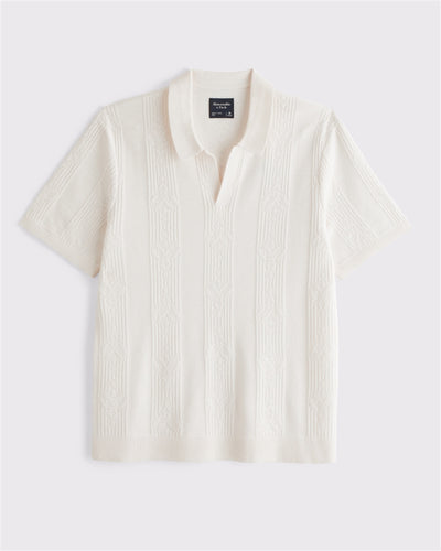 Textural Striped Johnny Collar Sweater Polo