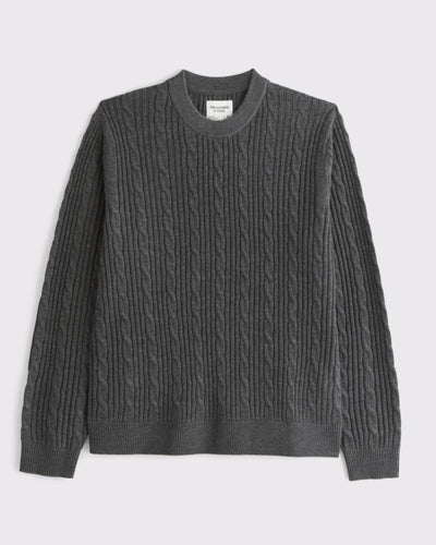 Merino Wool-Blend Cable Crew Sweater