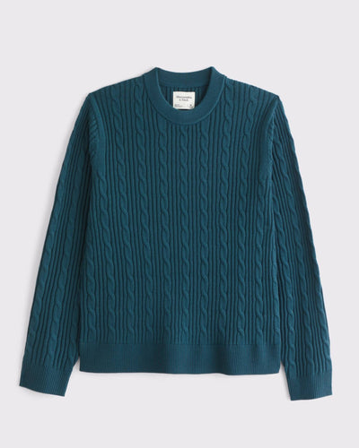 Merino Wool-Blend Cable Crew Sweater