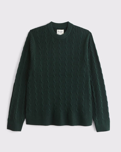 Merino Wool-Blend Cable Crew Sweater