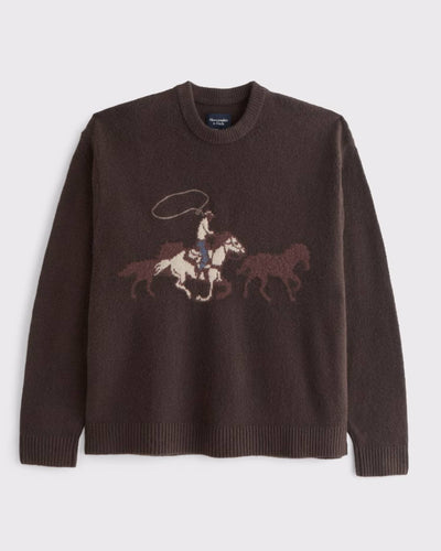 Oversized Western Graphic Crew Sweater