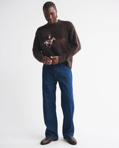 Oversized Western Graphic Crew Sweater