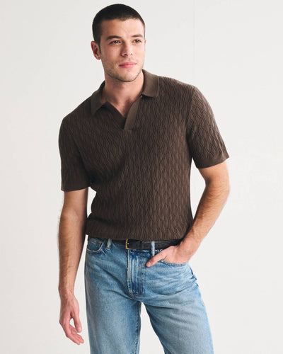 Textured Johnny Collar Sweater Polo