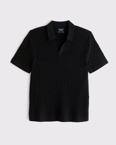 Textured Johnny Collar Sweater Polo