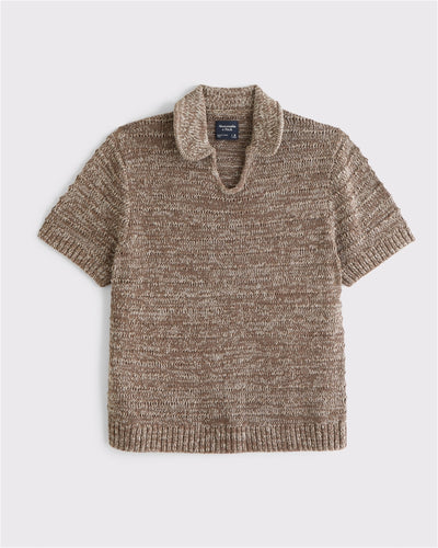 Textural Johnny Collar Sweater Polo