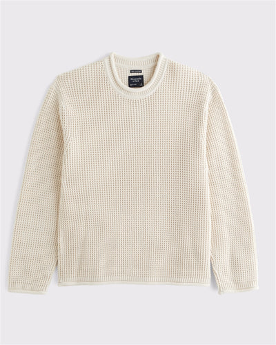 100% Cotton Waffle Roll Neck Crew Sweater