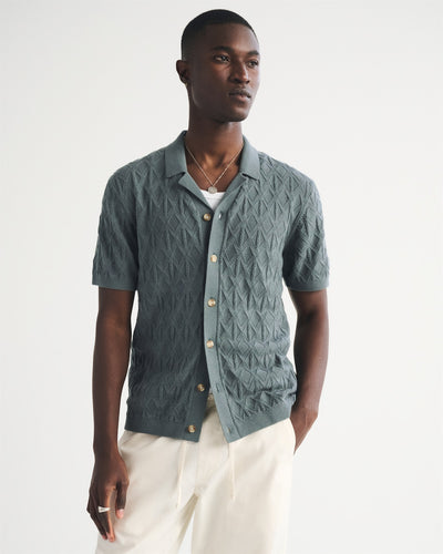 Diamond Stitch Button-Through Sweater Polo