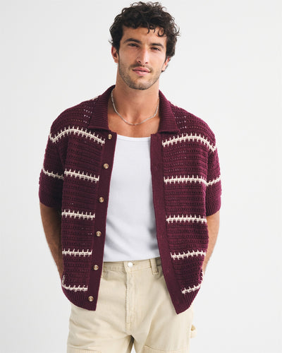 100% Cotton Crochet-Style Button-Up Shirt