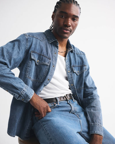 Western Denim Button-Up Shirt