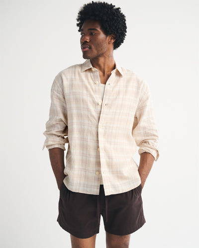 Linen-Blend Plaid Shirt