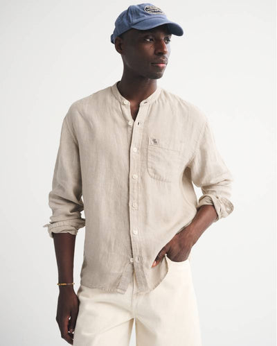 100% Linen Banded Collar Icon Shirt