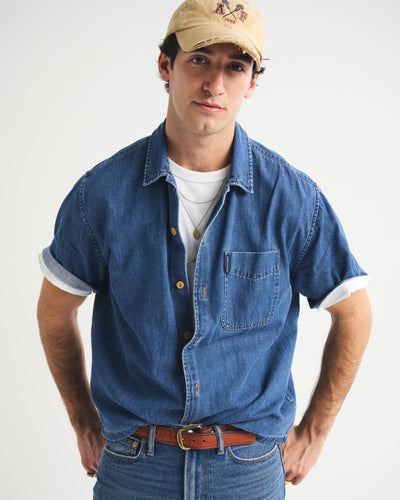 Short-Sleeve Denim Button-Up Shirt