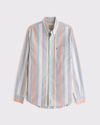 Striped Logo Button-Up Shirt
