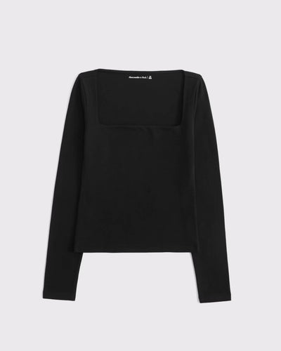 Double-Lined Long-Sleeve Squareneck Top