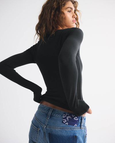 Double-Lined Long-Sleeve Squareneck Top