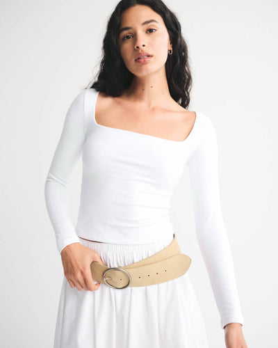 Double-Lined Long-Sleeve Squareneck Top