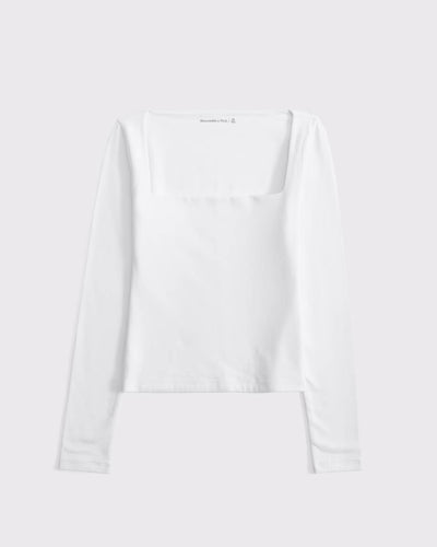 Double-Lined Long-Sleeve Squareneck Top