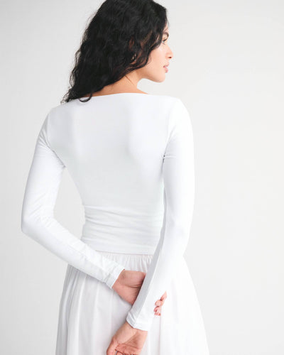 Double-Lined Long-Sleeve Squareneck Top