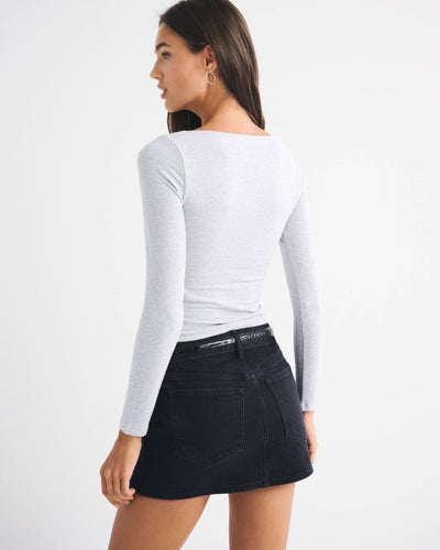 Double-Lined Long-Sleeve Squareneck Top