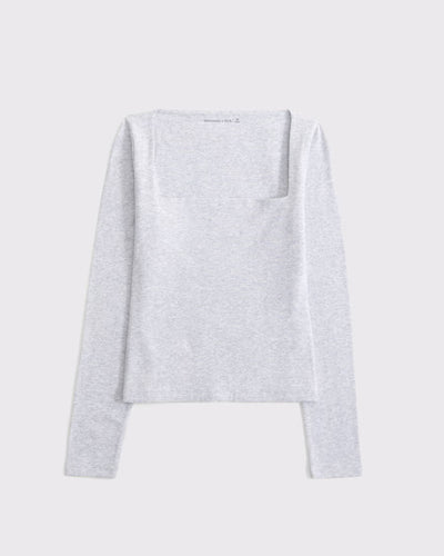 Double-Lined Long-Sleeve Squareneck Top