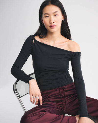 Long-Sleeve Asymmetrical Twist Top