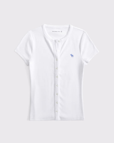 Short-Sleeve Rib Icon Button-Through Top