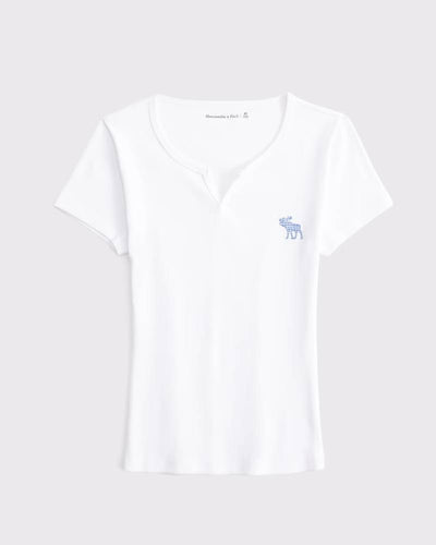 Short-Sleeve Icon Notch-Neck Rib Top