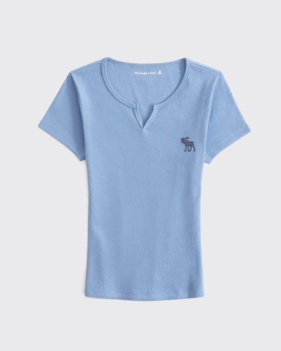 Short-Sleeve Icon Notch-Neck Rib Top
