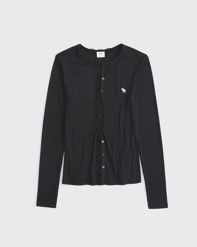 Long-Sleeve Powdered Rib Button-Through Icon Top