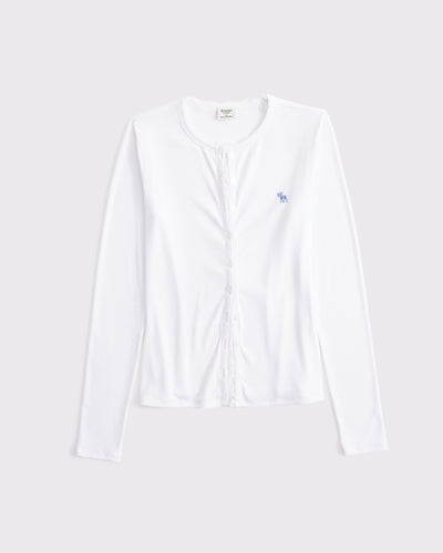 Long-Sleeve Powdered Rib Button-Through Icon Top