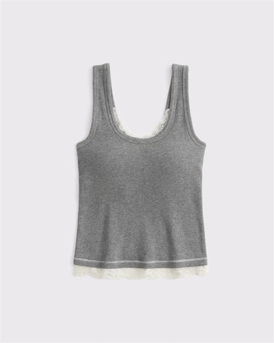 Bra-Free Rib Lace Scoopneck Tank