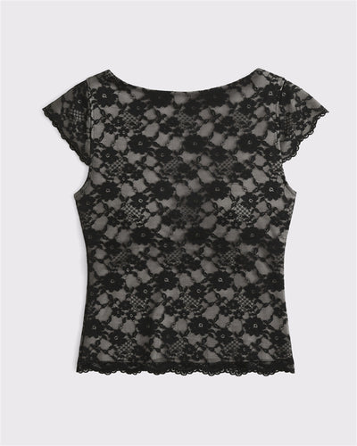 Bra-Free Short Sleeve Lace Reversible Top
