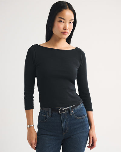 3/4 Sleeve Boat Neck Top