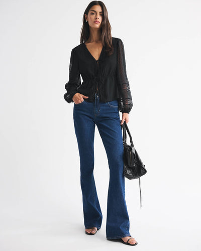Long-Sleeve Tie-Front Top