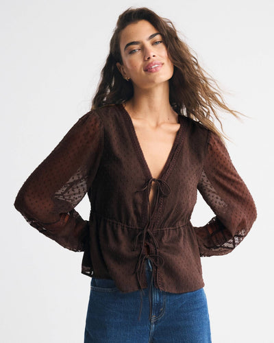 Long-Sleeve Tie-Front Top