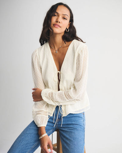 Long-Sleeve Tie-Front Top