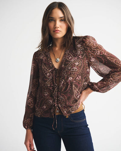 Long-Sleeve Tie-Front Top