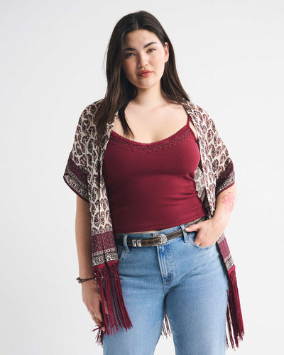 Embroidered Fringe Shawl