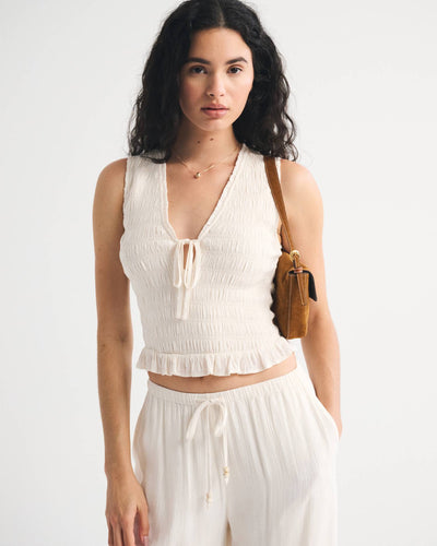 Smocked Tie-Front Set Top