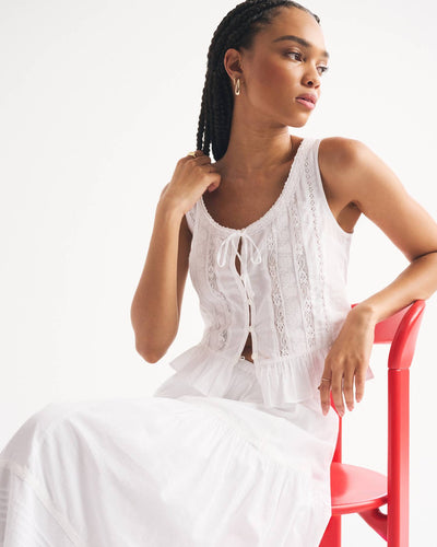 Lace-Trim Tie-Front Ruffle Tank