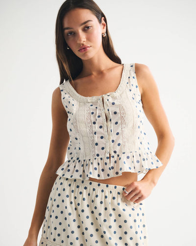 Lace-Trim Tie-Front Ruffle Tank