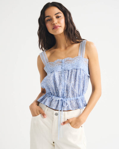 Lace-Trim Cinched Button-Through Cami