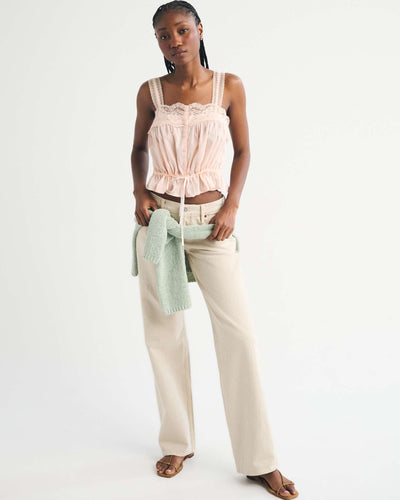 Lace-Trim Cinched Button-Through Cami