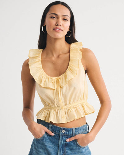 Ruffle Scoopneck Button-Through Tank