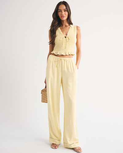 Linen-Blend Tie-Front Top