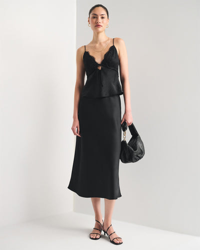 High Rise Satin Midi Skirt