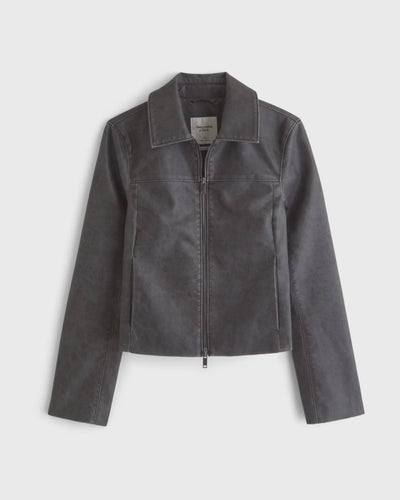 Slim Zip Vegan Leather Jacket