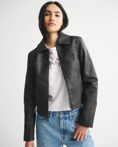 Slim Zip Vegan Leather Jacket
