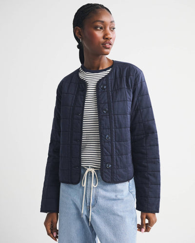Collarless Quilted Garment-Dye Jacket