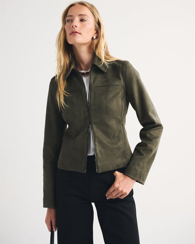 Slim Zip Vegan Suede Jacket